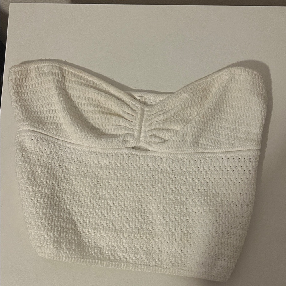 White Textured Strapless Top